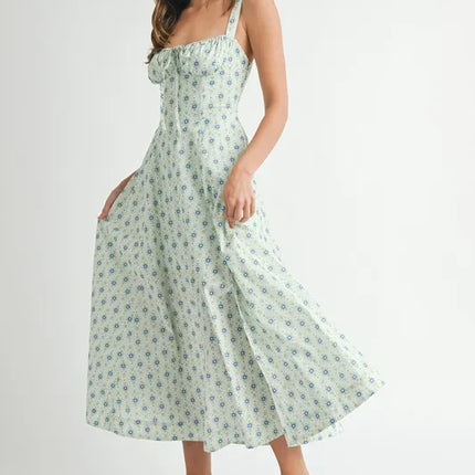 MABLE Floral Print Bustier Back Lace Up Midi Dress - Image 6