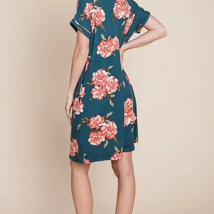 BOMBOM Floral Round Neck Short Tee Dress with Pockets - Image 5