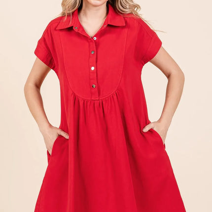 Mittoshop Twill Short Sleeve Collared Mini Dress - Image 4