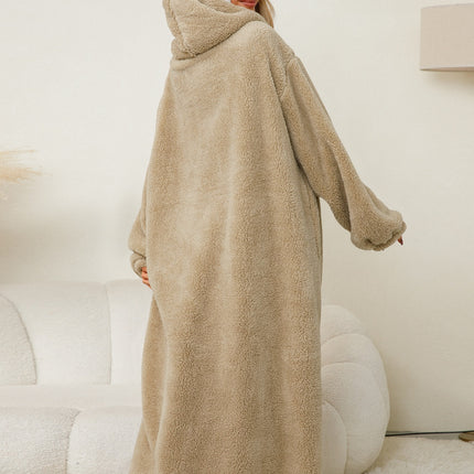 Pocketed Contrast Long Sleeve Hooded Lounge Dress - Image 8