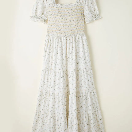 Floral Smocked Short Puff Sleeve Maxi Dress - Image 8