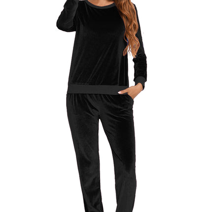 Round Neck Long Sleeve Loungewear Set with Pockets - Image 5