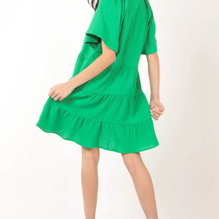 VERY J Texture V-Neck Ruffled Tiered Dress - Image 2