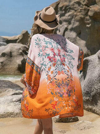 Printed Open Front Long Sleeve Cover-Up - Image 5