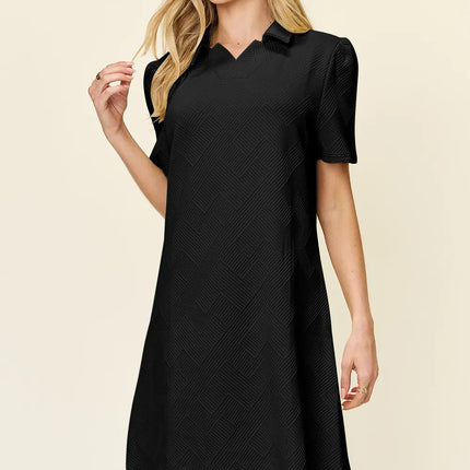 Double Take Full Size Texture Collared Neck Short Sleeve Dress - Image 22