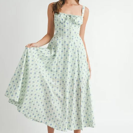 MABLE Floral Print Bustier Back Lace Up Midi Dress - Image 5