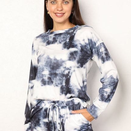 Shiny Tie-Dye Round Neck Top and Shorts Lounge Set - Image 8