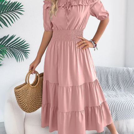 Smocked Off-Shoulder Tiered Dress - Image 1
