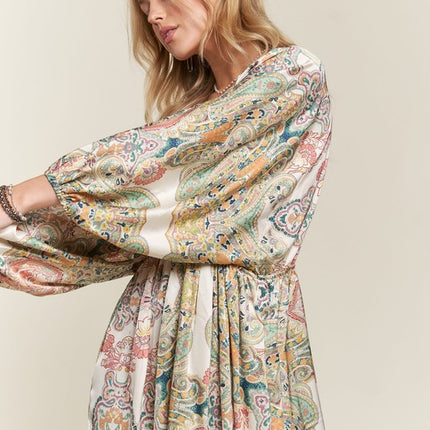 ADORA Printed V-Neck Batwing Sleeve Dress - Image 7