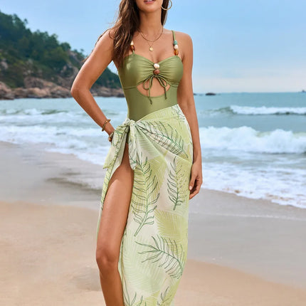 Cutout Sweetheart Neck One-Piece Swimwear and Cover-Up Swim Set - Image 1