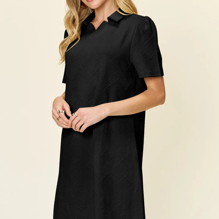 Double Take Full Size Texture Collared Neck Short Sleeve Dress - Image 23