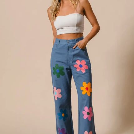 BiBi Flower Print Straight Legs Pants - Image 13