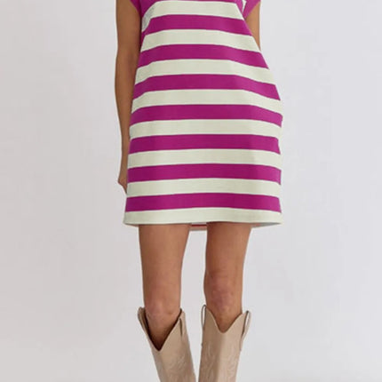 Stripe Cap Sleeve Pocketed Shift Tee Dress - Image 5