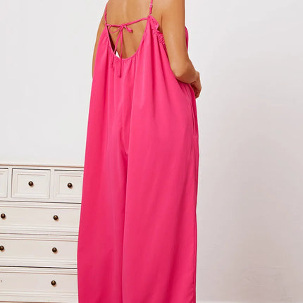 Double Take Full Size Ruffle Trim Tie Back Cami Jumpsuit with Pockets - Image 4