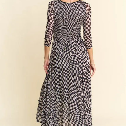 Davi & Dani Printed Checker Mesh Flowy Maxi Dress - Image 3