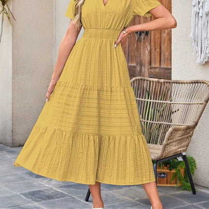 Tiered Notched Short Sleeve Dress - Image 26