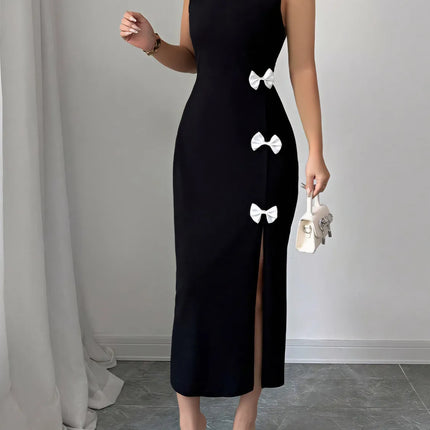 Bow Slit Round Neck Sleeveless Dress - Image 4