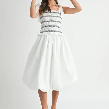 MABLE Smocked Bodice Bubble Midi Dress - Image 3