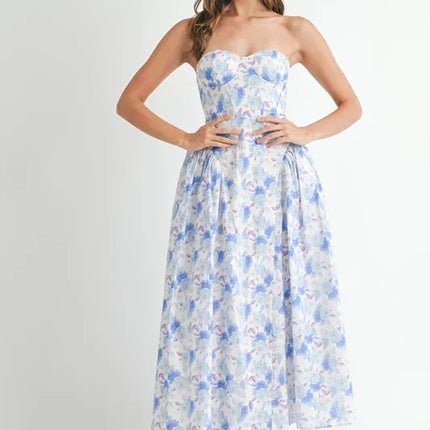 MABLE Sweetheart Neckline Floral Printed Midi Dress - Image 1