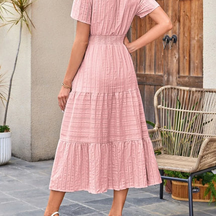 Tiered Notched Short Sleeve Dress - Image 3