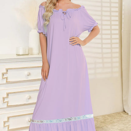 Lace Detail Short Sleeve Lounge Dress - Image 30