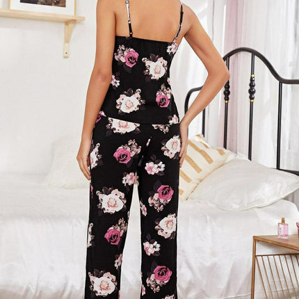 Floral V-Neck Cami and Cropped Pants Lounge Set - Image 2