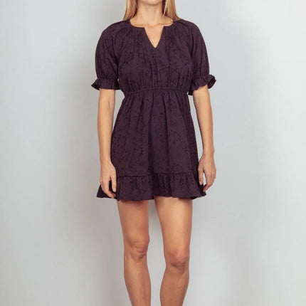 VERY J Floral Textured Woven Ruffled Mini Dress - Image 4