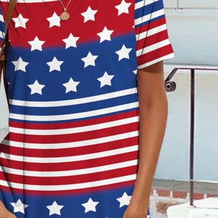 FAM-FAM Pocketd US Flag Printed Short Sleeve Dress - Image 3