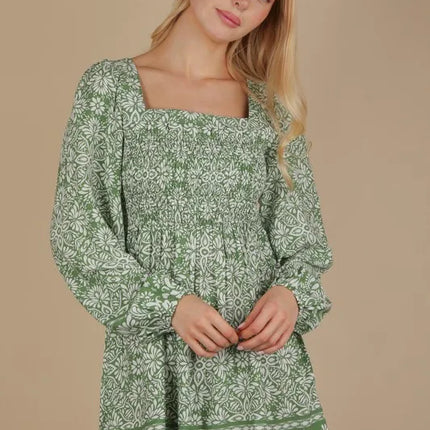 VERY J Printed Smocked Chest Boho Mini Dress - Image 2