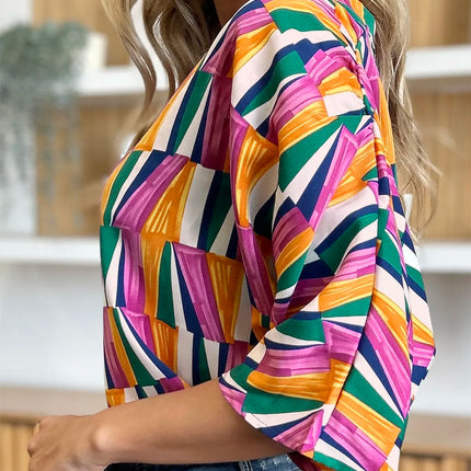 Double Take Full Size Geometric Notched Dolman Sleeve Top - Image 9