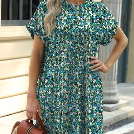 Printed Round Neck Short Sleeve Mini Dress - Image 27
