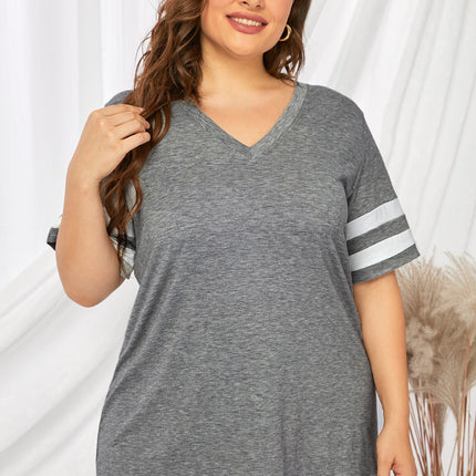 Plus Size Striped V-Neck Tee Shirt - Image 29
