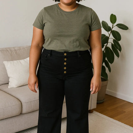 Mittoshop Twill High Waisted Button Fly Wide Leg Pants - Image 9