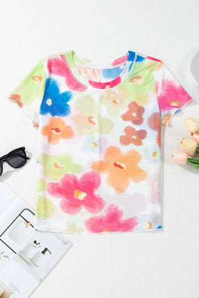 Printed Round Neck Short Sleeve Blouse - Image 10