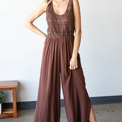 First Love Tie Back Sleeveless Slit Wide Leg Jumpsuit - Image 6