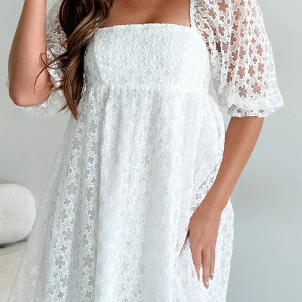 Lace Puff Sleeve Empire Waist Mini Dress - Image 3