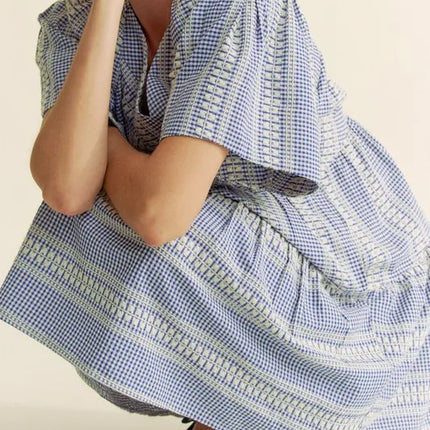 Davi & Dani Embroidered Stripe Ruffled Gingham Mini Dress - Image 8