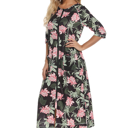 Printed Slit Night Dress with Pockets - Image 5
