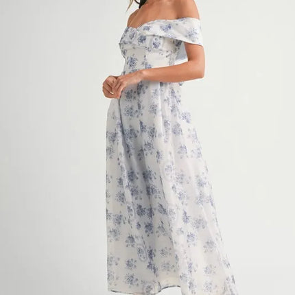 MABLE Floral Printed Off Shoulder Maxi Dress - Image 7