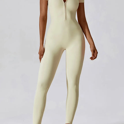 Basic Bae Half Zip Short Sleeve Active Jumpsuit - Image 1