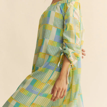 Davi & Dani Printed Off Shoulder Drawstring Sleeve Mini Dress - Image 5