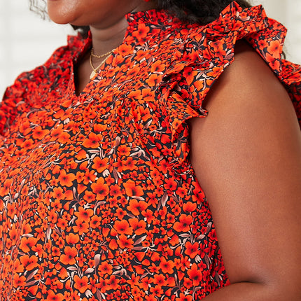 Double Take Floral Flutter Sleeve Notched Neck Blouse - Image 10