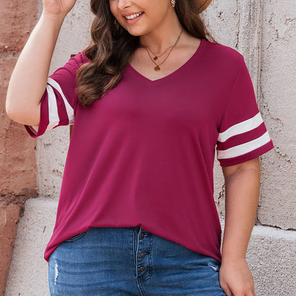 Plus Size Striped V-Neck Tee Shirt - Image 16
