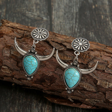 Artificial Turquoise Alloy Cow Head Earrings - Image 3