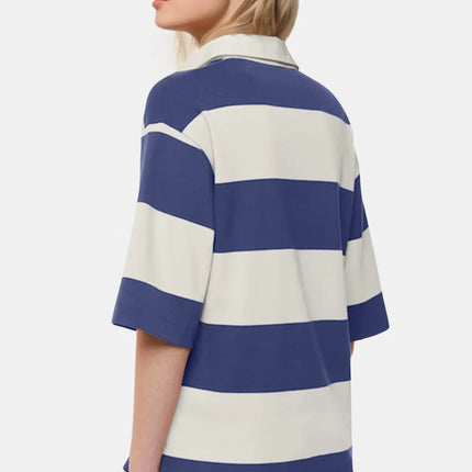 Oh Pima Cotton Wash Color Block Johnny Collar Half Sleeve Top - Image 2