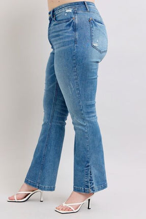 Judy Blue HW Tummy Control Vintage Wash Side Slit Slim Boot Jeans - Image 12