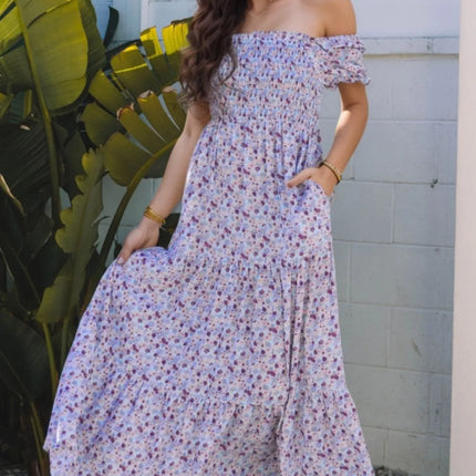 Tiered Floral Shirred High Waist Maxi Dress - Image 1