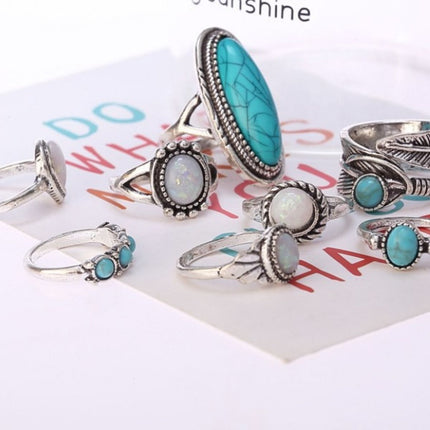 Alloy Turquoise 8-Piece Ring Set - Image 2