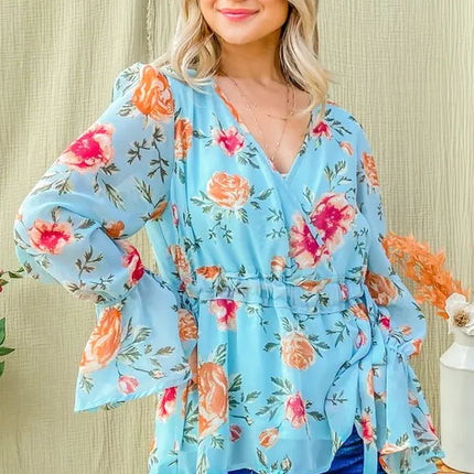 And The Why Floral Print Draw String Bell Sleeve Top - Image 8