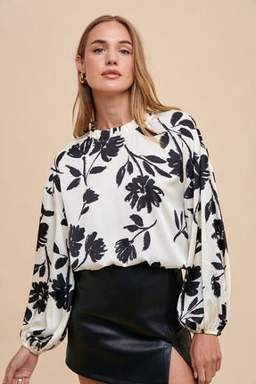 Annie Wear Frill Printed Balloon Sleeve Blouse - Image 3